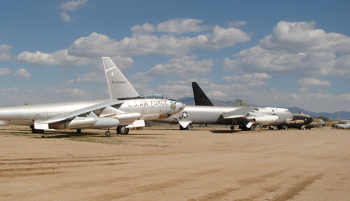 Bomber Row at Pima — B-47 in front of three B-52s